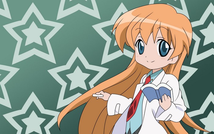 Anime girl in doctor's coat holding a book