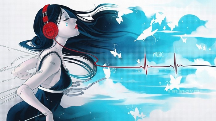 Girl with headphones listening to music