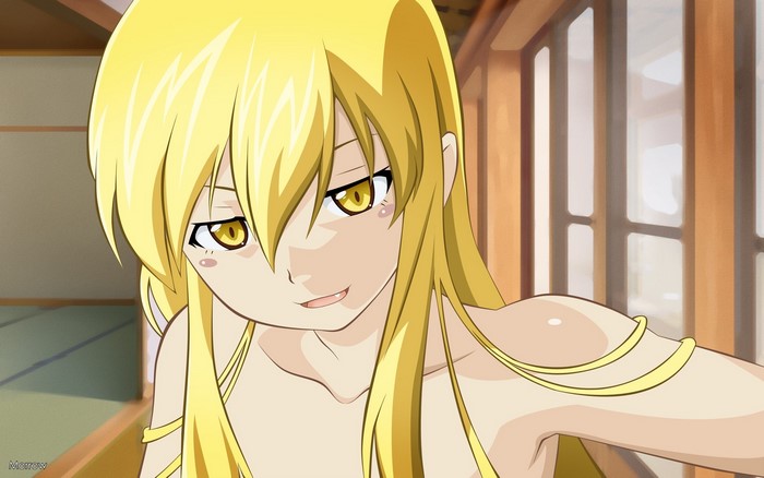 Anime girl with blonde hair and yellow eyes
