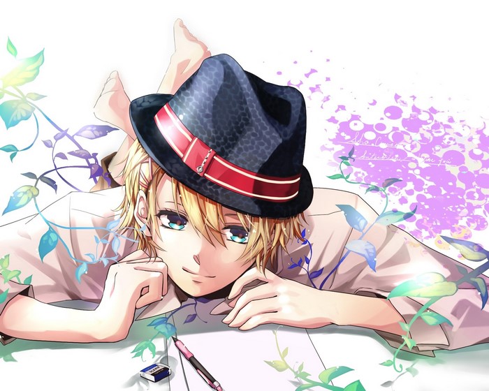 Anime boy with hat and pen