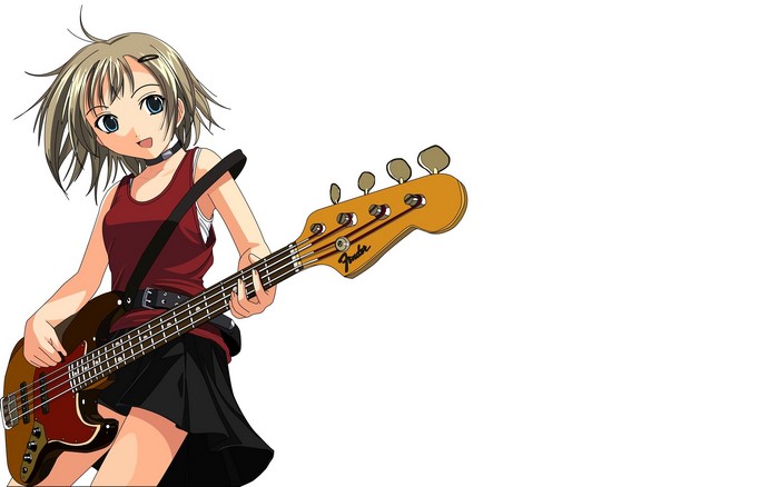 Anime girl playing a Fender bass guitar