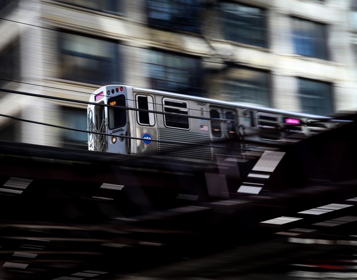 Chicago 'L' train in motion