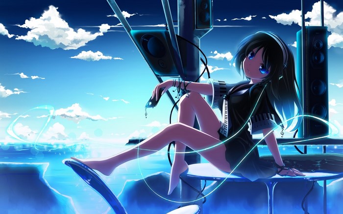Anime girl with headphones and speakers