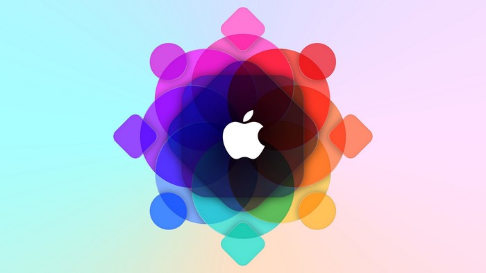 Apple logo with colorful geometric shapes