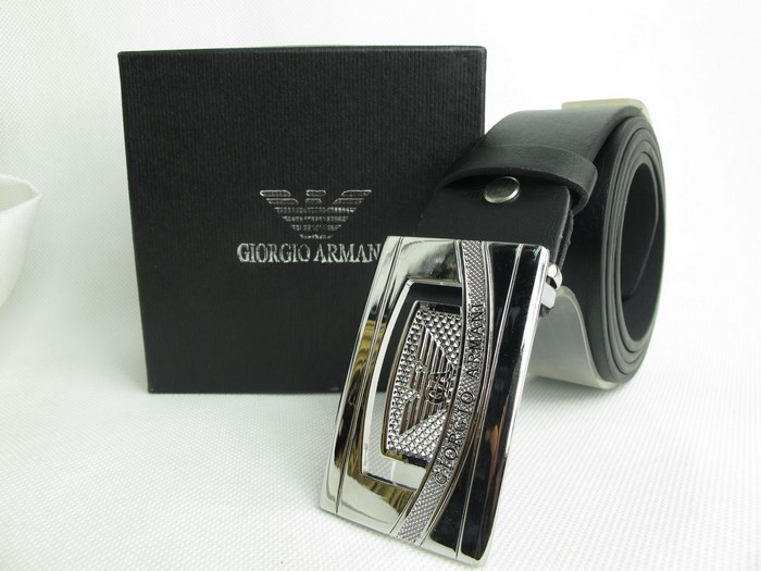 Giorgio Armani Black Belt with Silver Buckle and Box