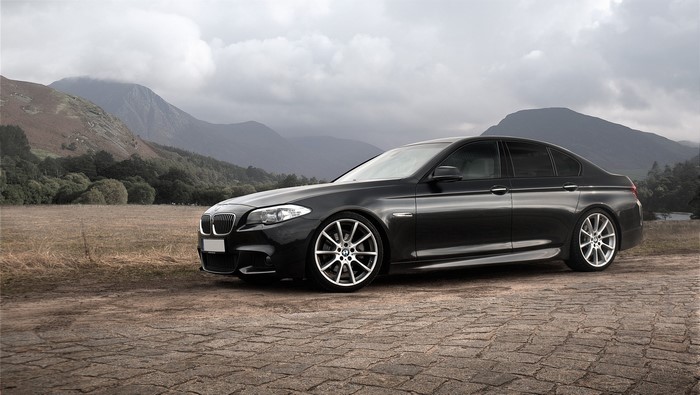Black BMW 5 Series F10 Sedan Side View