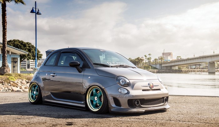 Grey Fiat 500 Abarth Tuning with Custom Wheels