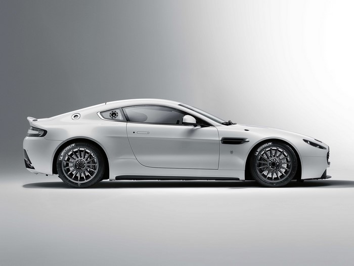 White Aston Martin V8 Vantage side view