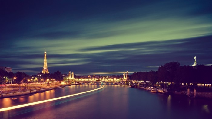 Paris at Night with Eiffel Tower and River Seine