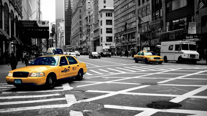 Yellow NYC Taxi on a City Street