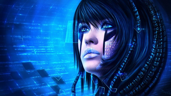Sci-fi girl with digital face markings