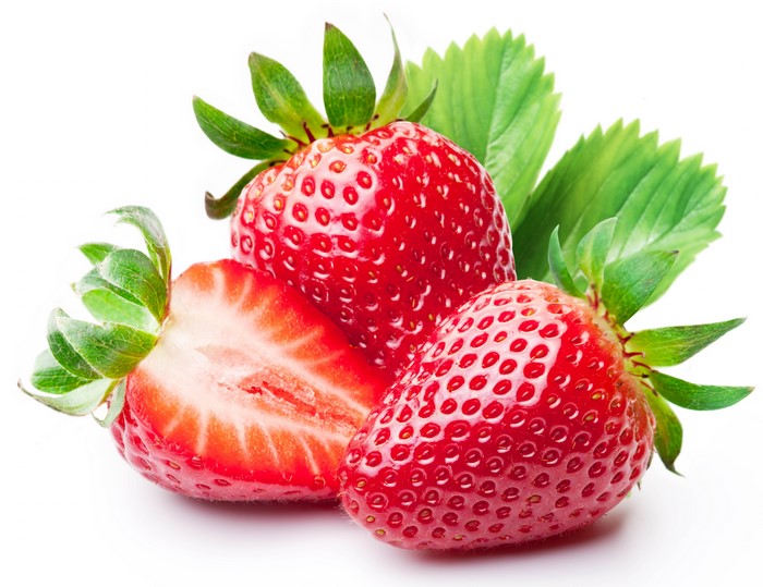 Fresh Red Strawberries with Green Leaves