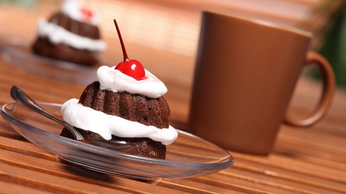 Cherry Cream Chocolate Cake on Glass Plate