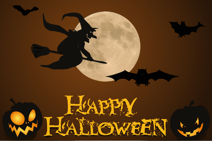 Happy Halloween Witch and Pumpkins Background