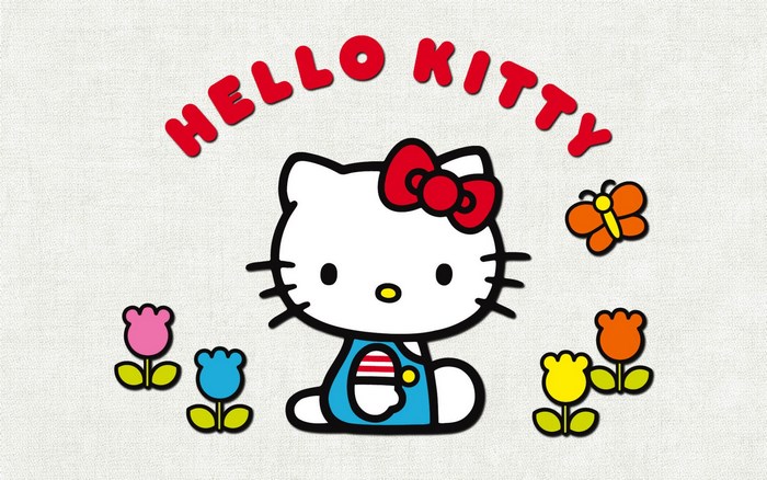 Cute Hello Kitty with Flowers and Butterfly
