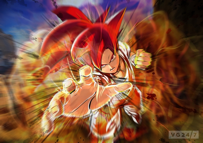 Goku from Dragon Ball Z in Super Saiyan God form