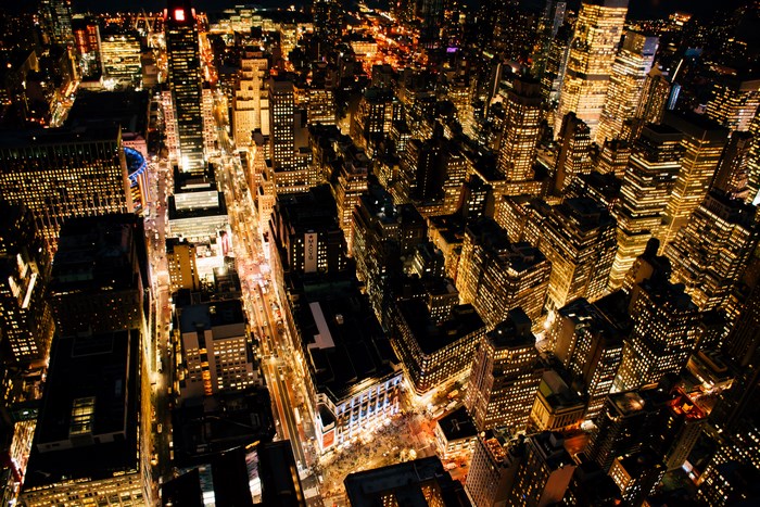 Illuminated Cityscape at Night