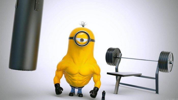 Muscular Minion with Punching Bag and Weight Bench