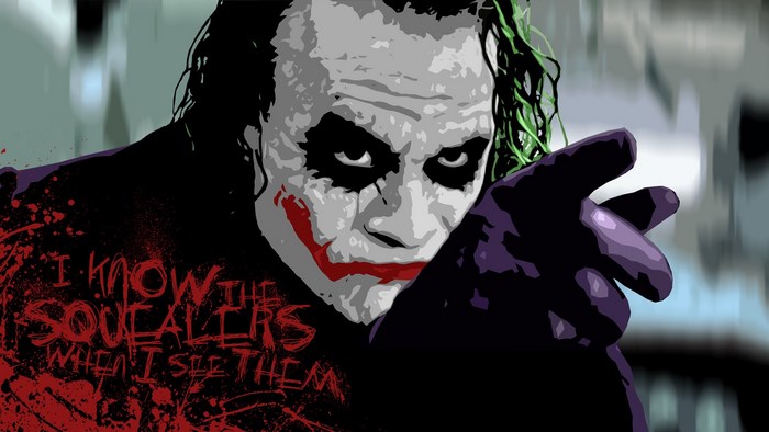 The Joker from Batman pointing forward