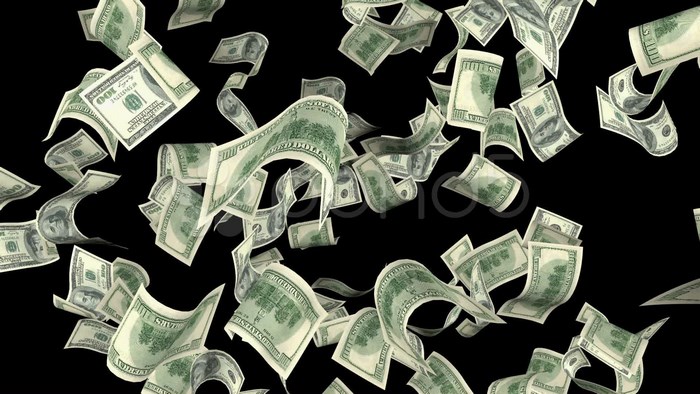 Falling US Dollar Bills on Black Background