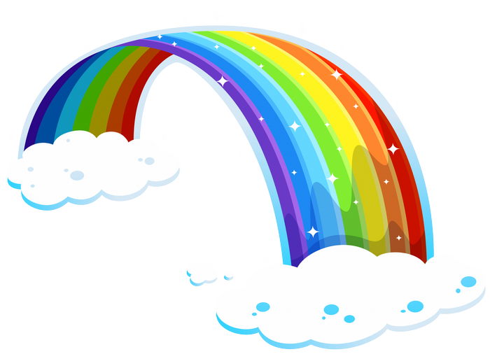 Rainbow with clouds and stars
