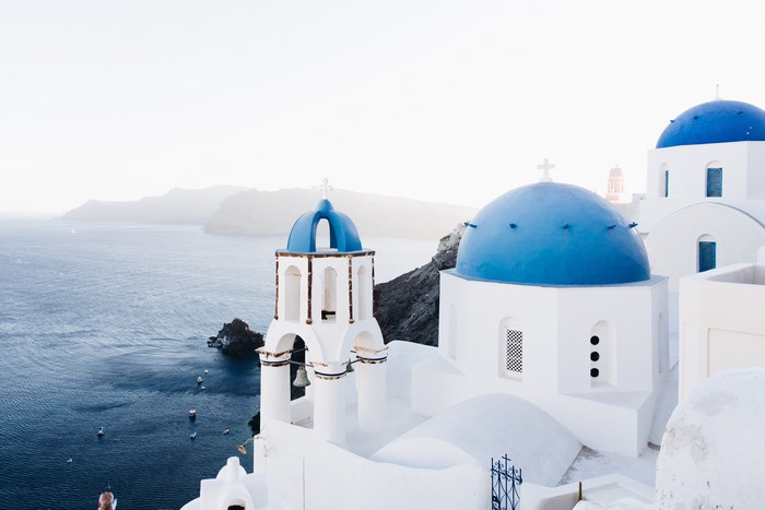 Santorini Greece Blue Domes by the Sea