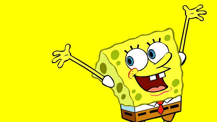 SpongeBob SquarePants waving with arms raised