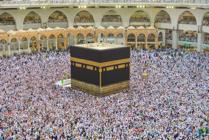 Crowd Pilgrims Surrounding the Kaaba in Makkah