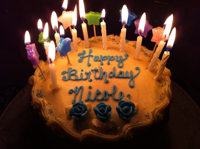 Birthday cake with candles and decorations