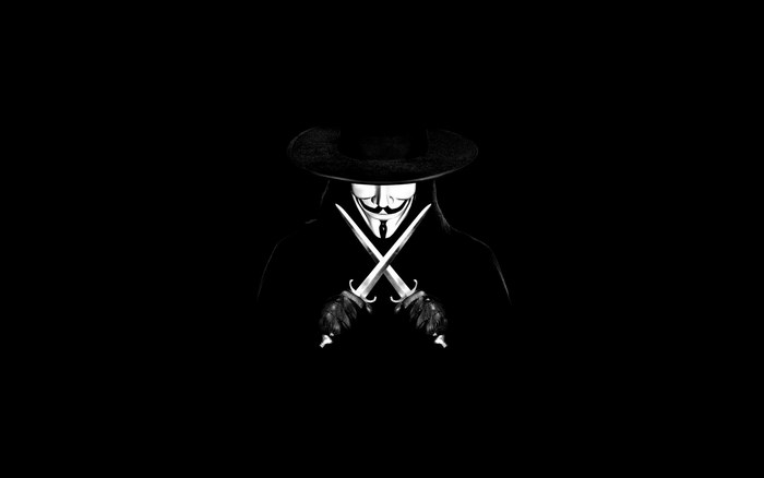 Mysterious Figure with Guy Fawkes Mask and Crossed Swords