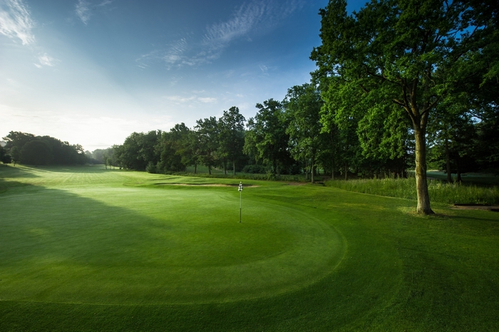 Golf course with flag on green