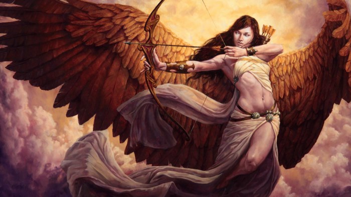 Angel with Bow and Arrows in Clouds