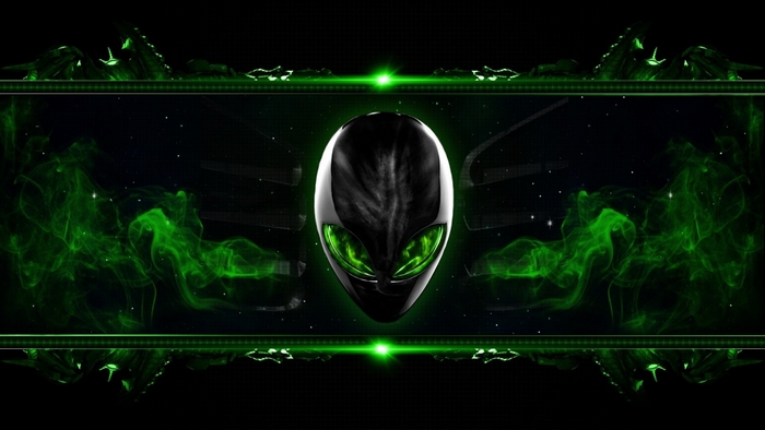 Alienware logo with green smoke