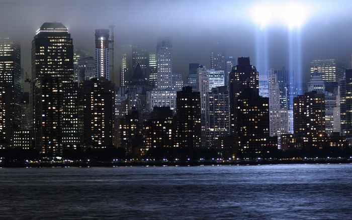 Tribute in Light, New York City Skyline at Night