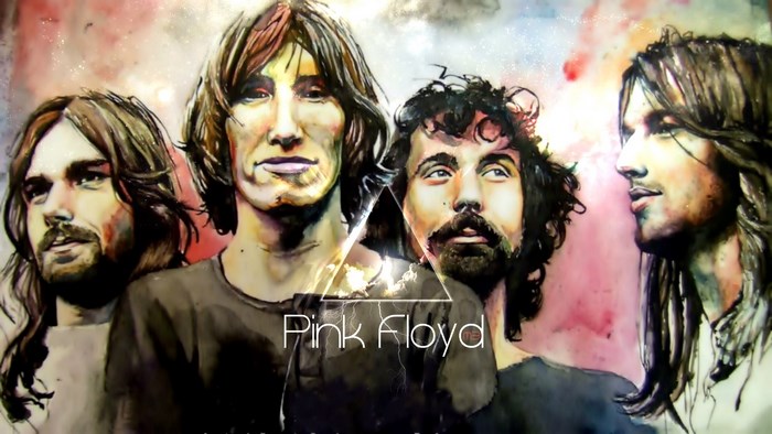 Pink Floyd band members watercolor painting