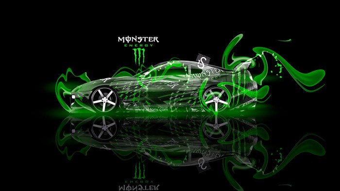 Monster Energy car with green flames