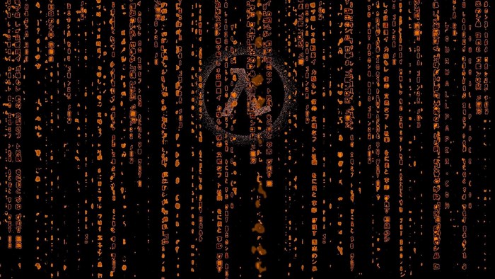 Half-Life Lambda logo in digital rain