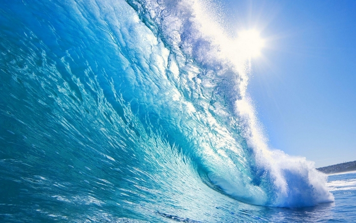 Close-up of a large ocean wave breaking