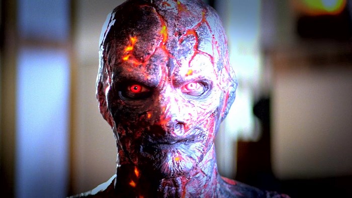 Scary creature with glowing red eyes