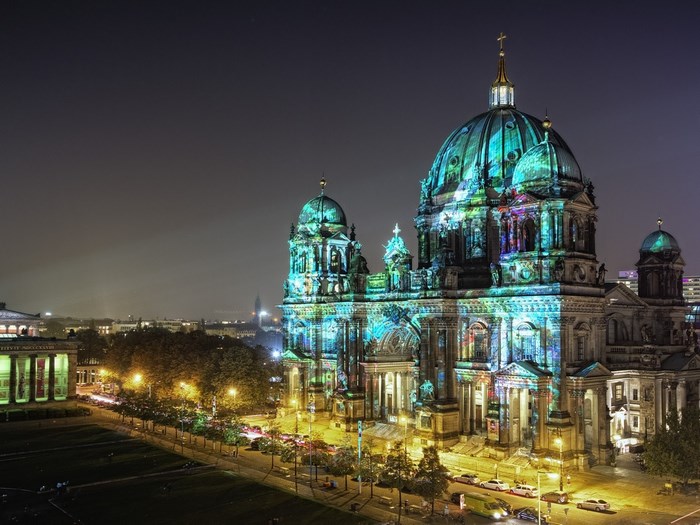 Berlin Cathedral illuminated at night