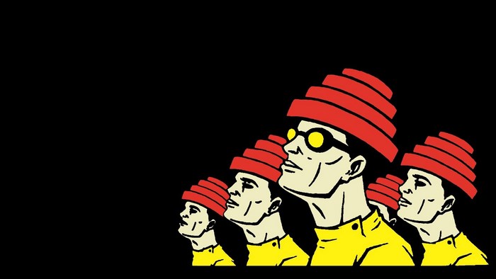 Abstract Illustration of Men with Stacked Red Hats