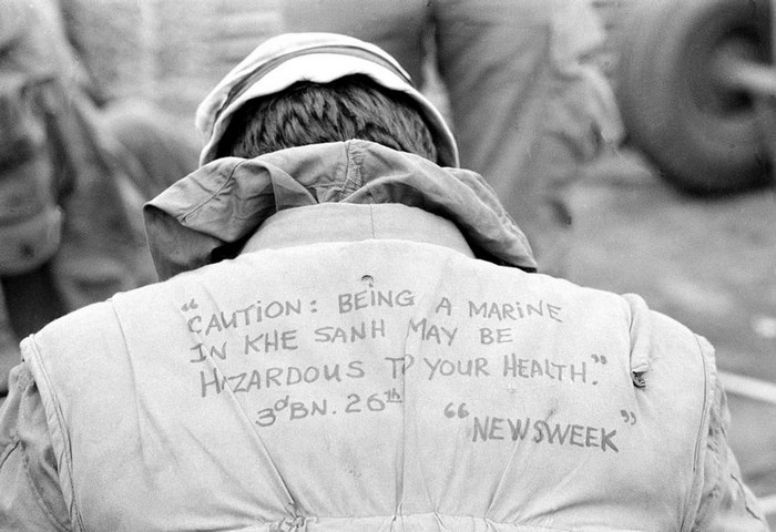 Marine with Warning Message on Jacket in Vietnam War