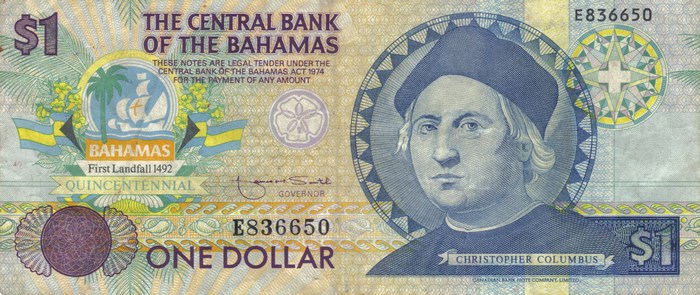 Bahamian Dollar banknote featuring Christopher Columbus