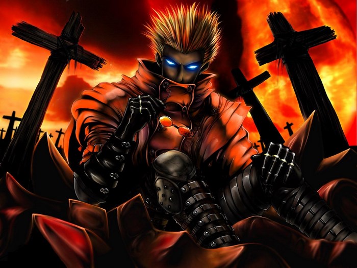 Vash the Stampede from Trigun in a graveyard