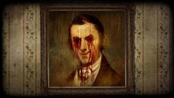 Painting of a man with blood dripping from his eyes