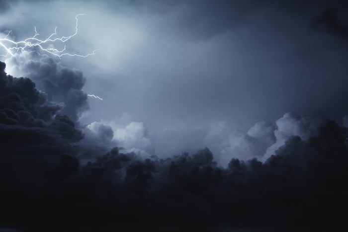 Lightning bolt in a dark stormy sky