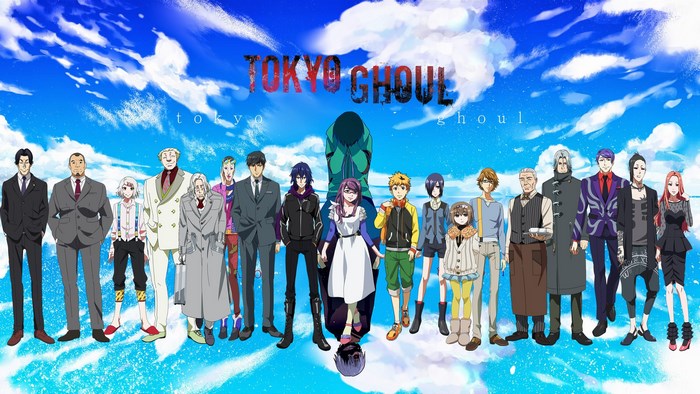 Tokyo Ghoul characters under a blue sky