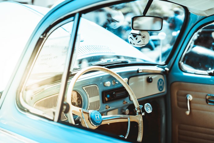Classic Volkswagen Beetle interior with Stormtrooper air freshener