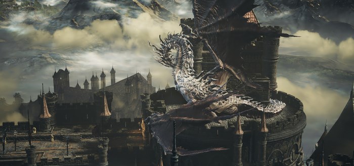 Dragon on a castle tower in Dark Souls III