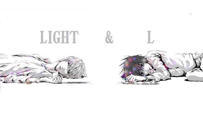Light and L from Death Note Lying Down